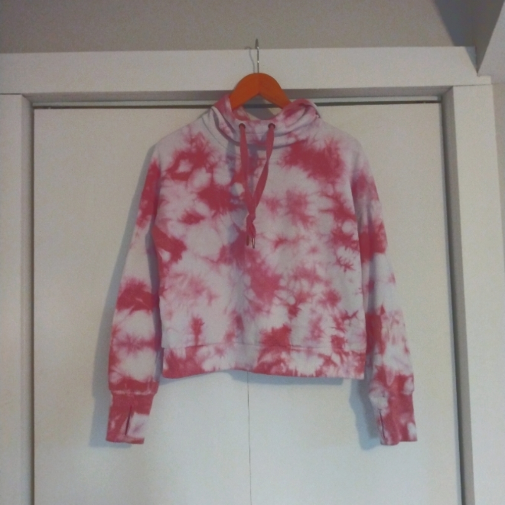 Cropped Pink + White Tie-dye Hoodie